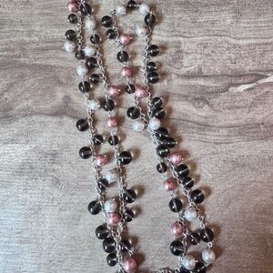 Joan Rivers 36 inch Glass Beaded Necklace Purple Grey Silver Tone Classic